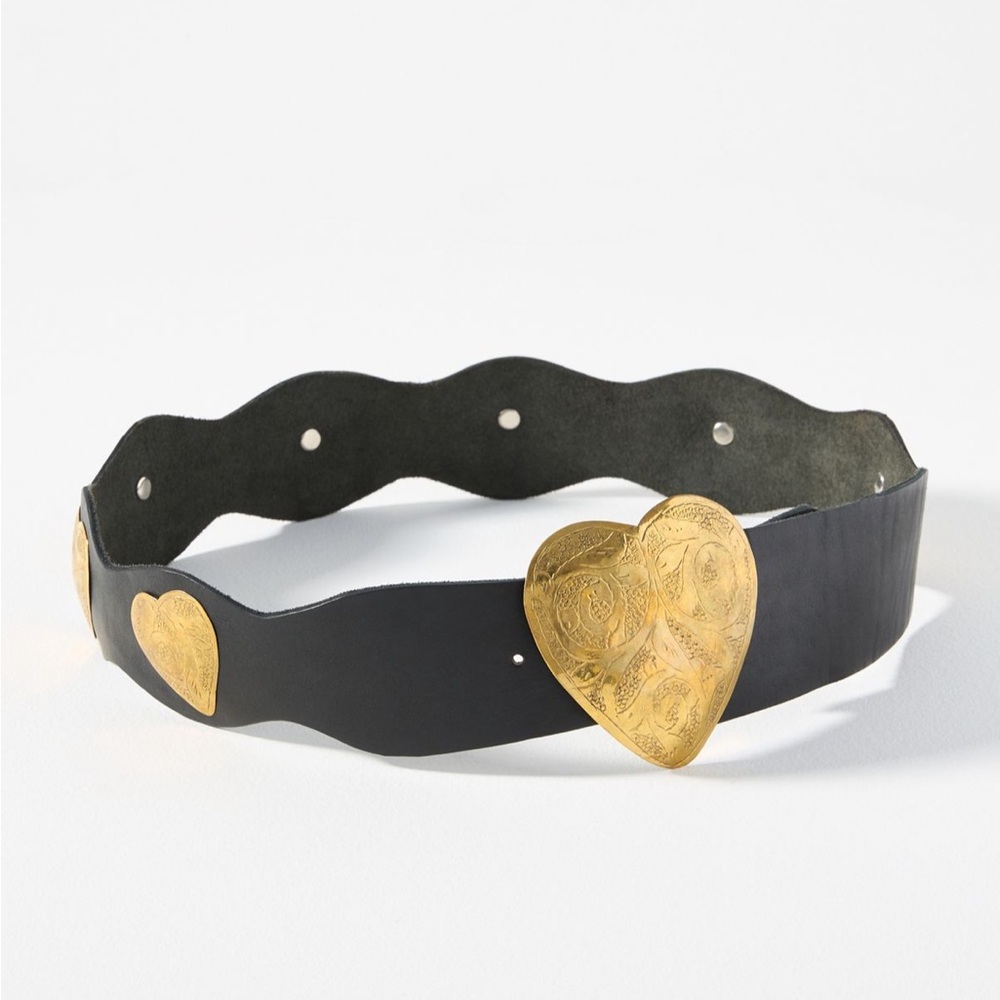 Anthropologie Black Belt with Gold Heart Accents